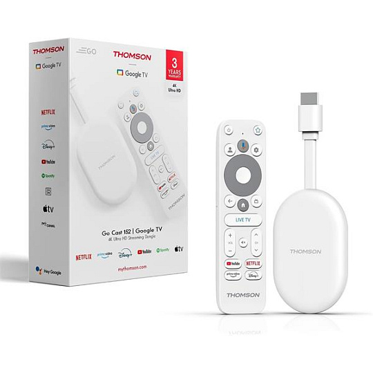 Thomson Streaming Dongle 152 Go Cast- 4K UHD, Google TV, Voice Control, Google Cast, Dolby Atmos, Dolby Digital+