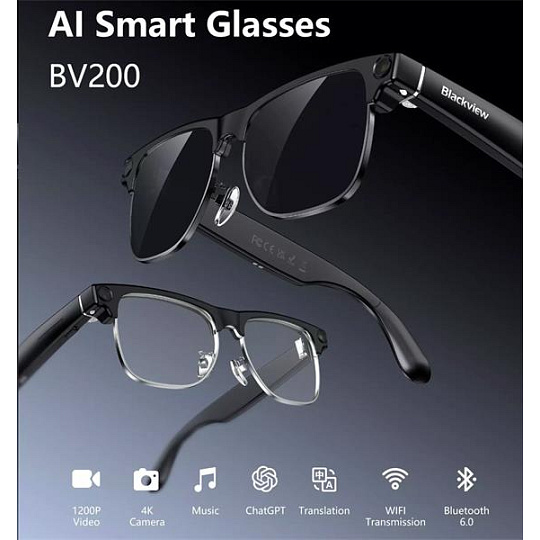 Blackview Smart Glasses BV200 Photochromic lenses,Camera 8MP Chips JL7018F,32Gb,225mAh,BT 6.0,APP HeyCyan ENC AI photos videos mus Blackview Smart Glasses BV200 Photochromic lenses,Camera 8MP Chips JL7018F,32Gb,225mAh,BT 6.0,APP HeyCyan ENC AI photos videos mus