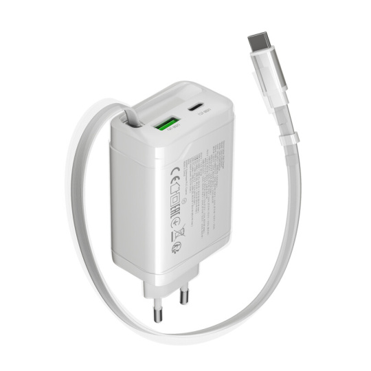 Canyon CNS-CURC65ACW, vysokorýchlostná univerzálna nabíjačka do steny s integrovaným 68 cm USB(C) káblom Canyon CNS-CURC65ACW, vysokorýchlostná univerzálna nabíjačka do steny s integrovaným 68 cm USB(C) káblom