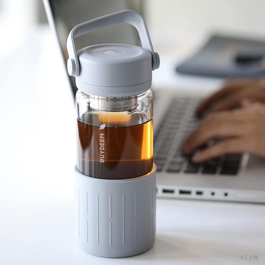 BUYDEEM Prenosná sklenená čajová fľaša 350 ml, model CD1008, farba severská sivá