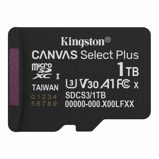 1 TB . microSDXC karta Kingston Canvas Select Plus U3, V30, A1 (r/w 150MB/s)