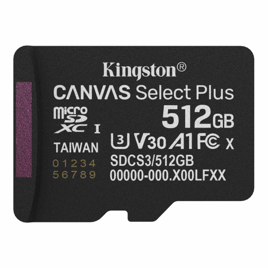 512 GB . microSDXC karta Kingston Canvas Select Plus Class 10 (r/w 150MB/s)