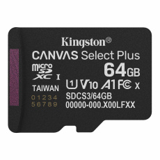 64 GB . microSDXC karta Kingston Canvas Select Plus U1, V10, A1 (r/w 100MB/s)