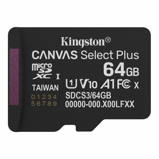 64 GB . microSDXC karta Kingston Canvas Select Plus U1, V10, A1 (r/w 100MB/s)