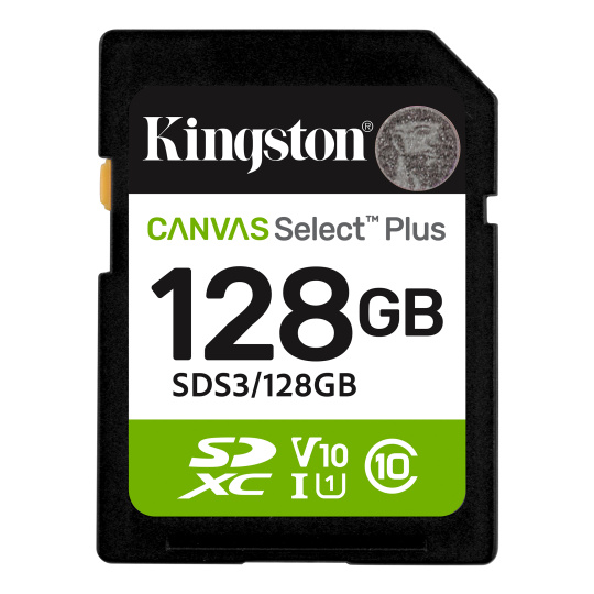 128 GB .SDXC karta Kingston Canvas Select Plus SD U1, V10 (r150MB/s)