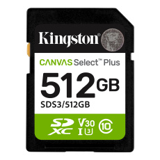 512 GB .SDXC karta Kingston Canvas Select Plus SD U3, V30 (r150MB/s)