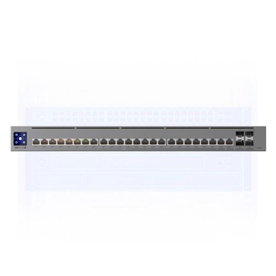 Ubiquiti Professional-grade, Layer 3 Etherlighting™ switch with (2) 10 GbE PoE++, (22) 2.5 GbE PoE++, and (4) 10G SFP+ p Ubiquiti Professional-grade, Layer 3 Etherlighting™ switch with (2) 10 GbE PoE++, (22) 2.5 GbE PoE++, and (4) 10G SFP+ p