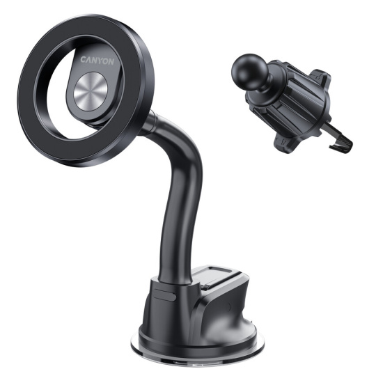 Canyon CH-12, univerzálny magnetický držiak pre smartfóny s flexibilným ramenom a hákom do ventilácie, 360° polohovanie