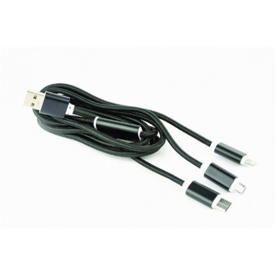 Gembird kábel nabíjací 3v1 splitter, Lightning (M) /microUSB (M) / USB-C (M) na USB 2.0 (M), 1 m, čierny