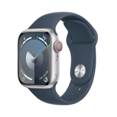 Apple Watch Series 9 GPS + Cellular 41mm Silver Aluminium Case with Storm Blue Sport Band - M/L