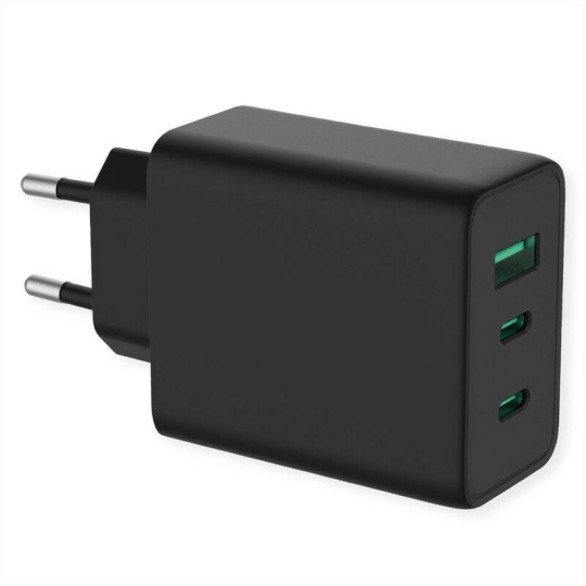 abíjačka USB 230V 3port, 1xUSB A, 2xUSB Typ C, 65W, Power Delivery, GaN, čierna