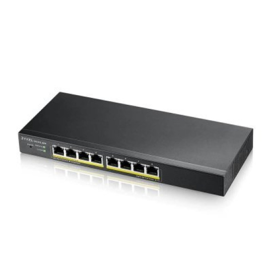 Zyxel GS1915-8EP, 8-port GbE PoE Smart hybrid mode Switch, standalone or NebulaFlex Cloud, 60 Watt 802.3at, desktop, fanless