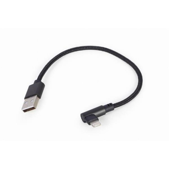 Gembird kábel nabíjací Lightning 8-pin (M) 90° na USB 2.0 (M), 0.2 m, čierny