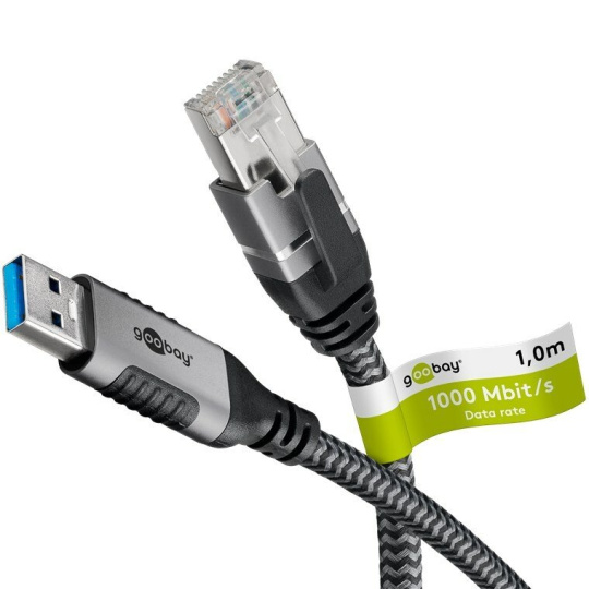 Kábel USB A 3.0 na RJ45 (Gigabit Ethernet), 1m, čierny/sivý
