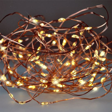 Solight LED vianočná reťaz medená, 100x mini LED, 10m, 3 x AA, teplé svetlo