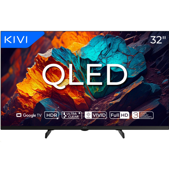 KIVI TV 32F720QB,PRIME E5 QLED, 32", FHD, SMART, Google TV, 2025, Vyrobené v CZ, Čierna 
