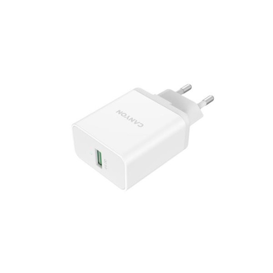 Canyon H-36 vysokorýchlostná univerzálna nabíjačka do steny 1xUSB-A, 36W Quick Charge 3.0 technológia, biela