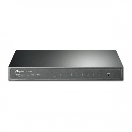 TP-LINK "JetStream™ 8-Port Gigabit Smart SwitchPORT: 8× Gigabit RJ45 Ports including 1 PoE IN PortSPEC: Desktop Steel