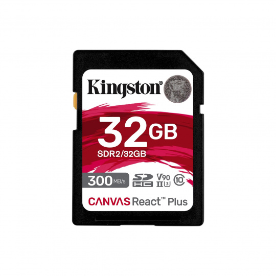 32 GB .SDXC card Kingston . Canvas React Plus Class UHS-II U3 V90 ( r300MB/s, w260MB/s )