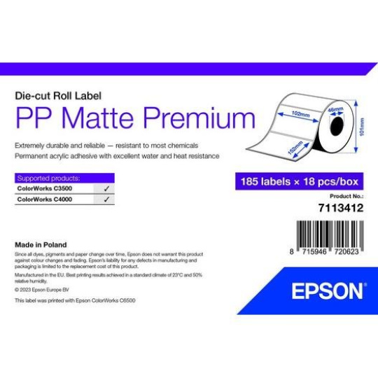 Epson PP Matte Label Premium, Die-cut Roll, 102mm x 152mm, 185 Labels