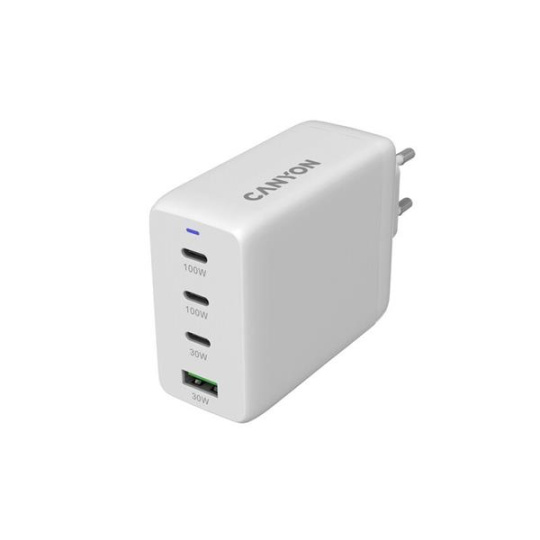 Canyon On Charge 100ACC, vysokorýchlostná univerzálna nabíjačka do steny, 2xUSB-C 100W, 1xUSB-C 30W, 1xUSB-A 30W, biela