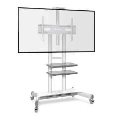 ONKRON Mobile TV Stand for 50-83” TVs with Wheels Shelves Height Adjustable Rolling TV Cart, White