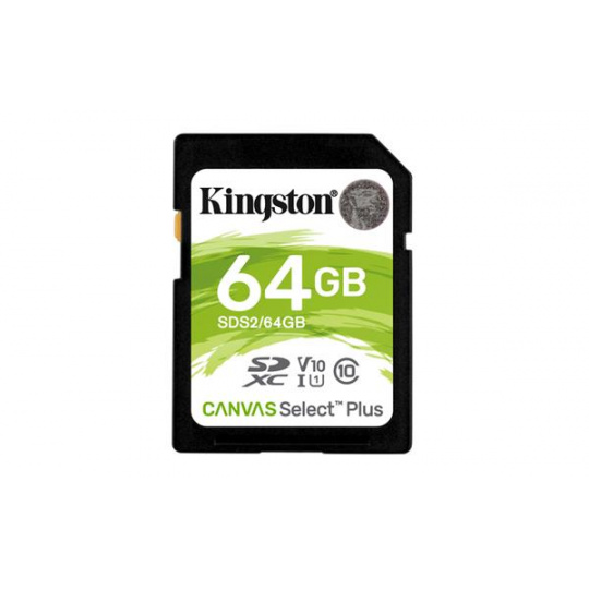 64 GB .SDXC karta Kingston Canvas Select Plus SD Class 10 UHS-I (r100MB/s, w100MB/s)