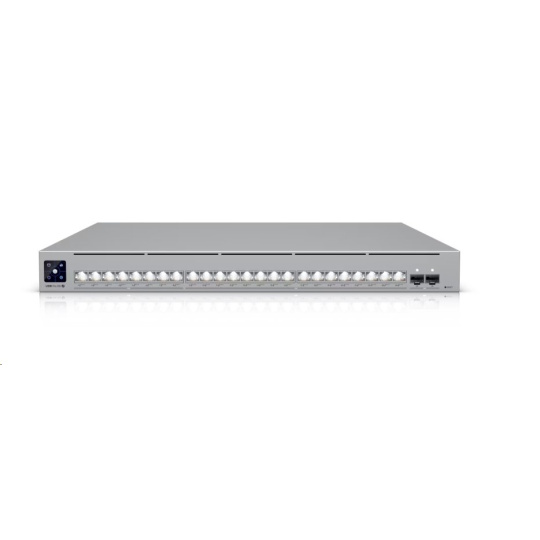 Ubiquiti Professional-grade, 24-port Layer 3 Etherlighting™ PoE+++ switch with (16) 10 GbE, (8) 2.5 GbE, and (2) 25G SFP Ubiquiti Professional-grade, 24-port Layer 3 Etherlighting™ PoE+++ switch with (16) 10 GbE, (8) 2.5 GbE, and (2) 25G SFP
