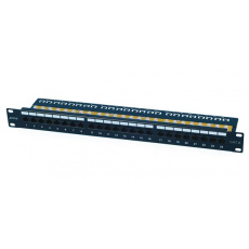 patch panel 24port Cat6, UTP, blok 110, vyväz. lišta, 1U, čierny