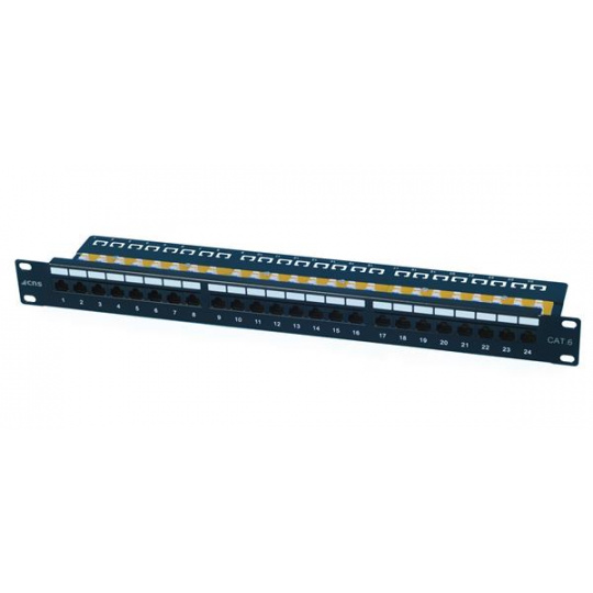 patch panel 24port Cat6, UTP, blok 110, vyväz. lišta, 1U, čierny