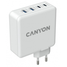 Canyon H-100, ultravýkonná vysokorýchlostná nabíjačka do steny 2xUSB-C, 100W PD, 2 xUSB-A, 30W QC, biela