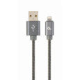 Gembird kábel nabíjací Lightning 8-pin (M) na USB 2.0 (M), prémiový, metalicky opletený, 2 m, šedý