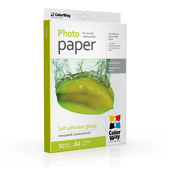 ColorWay Fotopapier Lesklý, Samolepiaci, 115g/m2,50ks,A4 ColorWay Fotopapier Lesklý, Samolepiaci, 115g/m2,50ks,A4