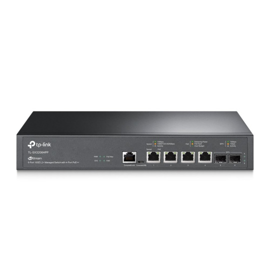 TP-LINK "JetStream™ 4-Port 10GBase-T and 2-Port 10GE SFP+ L2+ Managed Switch with 4-Port PoE++PORT: 4× 10G PoE++ Ports,