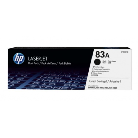 HP 83A 2-pack Black Original LaserJet Toner Cartridge (CF283AD)