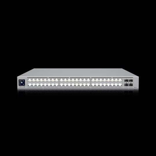 Ubiquiti Professional-grade, 48-port Layer 3 Etherlighting™ PoE+++ switch with (32) 10 GbE, (16) 2.5 GbE PoE, and (4) 25 Ubiquiti Professional-grade, 48-port Layer 3 Etherlighting™ PoE+++ switch with (32) 10 GbE, (16) 2.5 GbE PoE, and (4) 25