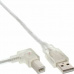 Kábel USB 2.0 A-B M/M 2m, High Speed, transparentný, zahnutý 90° do ľava
