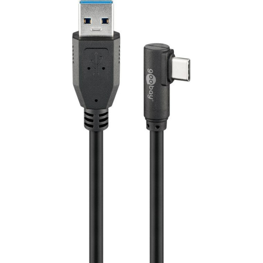 Kábel USB 3.2 Gen 1, AM/CM Typ C 2m, 5Gbps, čierny, uhľový 90°