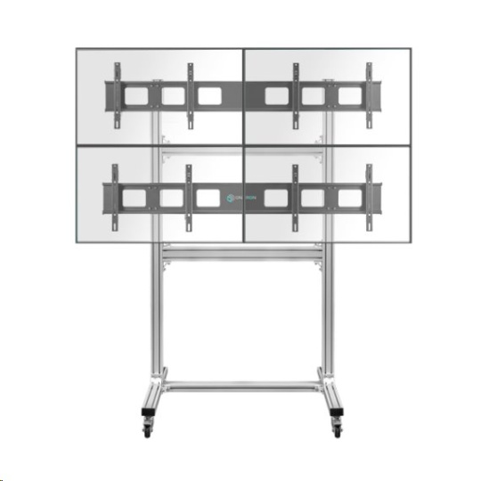 ONKRON Freestanding Rolling Mobile Video Wall Stand for 4 Screens 40"-50" up to 49,8 kg, Silver