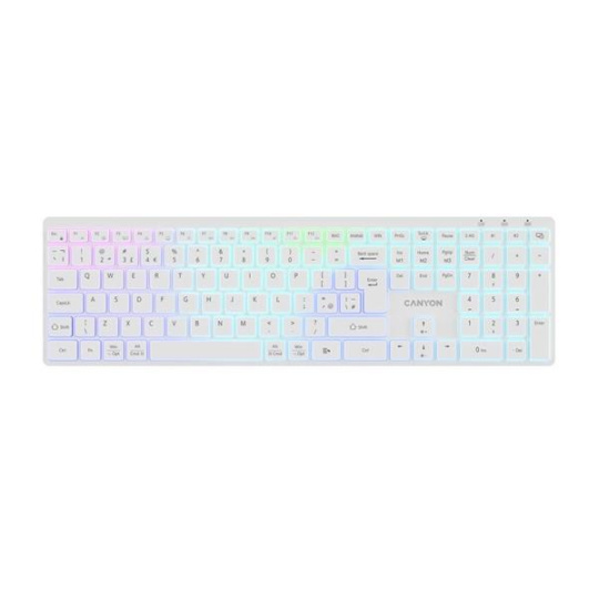 Canyon HKB-W11, 2v1 bezdrôtová klávesnica, vodeodolná, 12 multim. kláves, RGB podsv, plnoh. veľkosť, štíhla, SK/CZ, biel