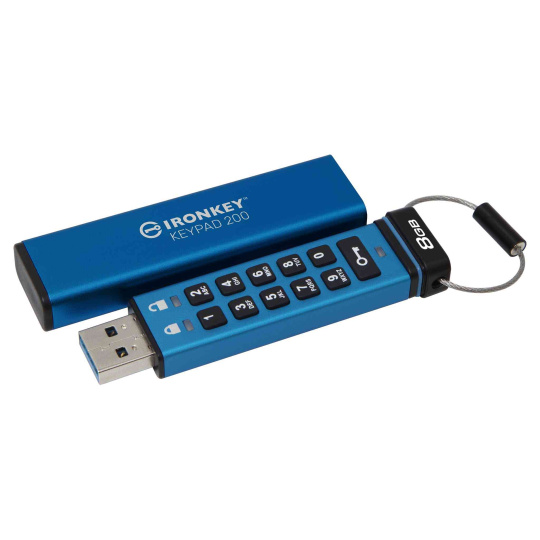 128 GB . USB 3.2 kľúč . Kingston IronKey Keypad 200 Enkrypted, čierny ( r145MB/s, w115MB/s)