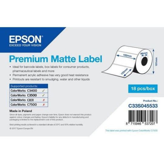 Epson Premium Matte Label - Die-cut Roll: 102mm x 152mm, 225 labels