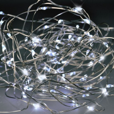 Solight LED vianočná reťaz strieborná, 100x mini LED, 10m, 3 x AA, studené svetlo