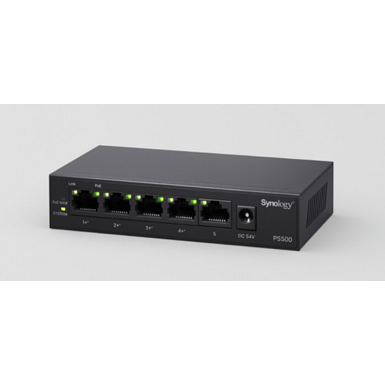 Synology™ PS500 5-portový nespravovaný PoE+ prepínač Synology™ PS500 5-portový nespravovaný PoE+ prepínač