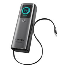 Canyon OnPower 265, Powerbank, 20.000 mAh, 165W ultra rýchla, displej, in:USB-C, out:2x USB-C/1xUSB-A, integ. USB-C káb.