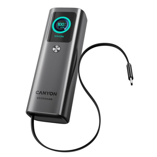 Canyon OnPower 265, Powerbank, 20.000 mAh, 165W ultra rýchla, displej, in:USB-C, out:2x USB-C/1xUSB-A, integ. USB-C káb. Canyon OnPower 265, Powerbank, 20.000 mAh, 165W ultra rýchla, displej, in:USB-C, out:2x USB-C/1xUSB-A, integ. USB-C káb.