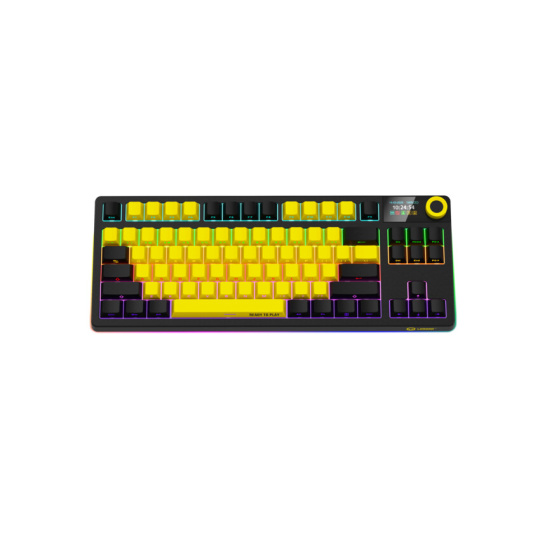 Lorgar KBP70TKLW, Pro bezdrôtová mechanická herná klávesnica, 2.4 GHz/ BT 5.0, Displej, multim. tlač., US layout, žltá