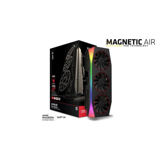 XFX Mercury AMD Radeon RX 9070XT OC Magnetic Air Edition with RGB 16GB GDDR6 HDMI 3xDP, AMD RDNA 4