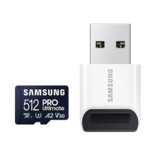 512 GB . microSDXC karta Samsung PRO Ultimate + USB adapter (U3, V30, A2), (r200MB/s, w130MB/s)