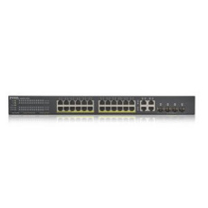 Zyxel GS1920-24HPv2, 28 Port Smart Managed PoE Switch 24x Gigabit Copper PoE and 4x Gigabit dual pers., hybrid mode, standalone or